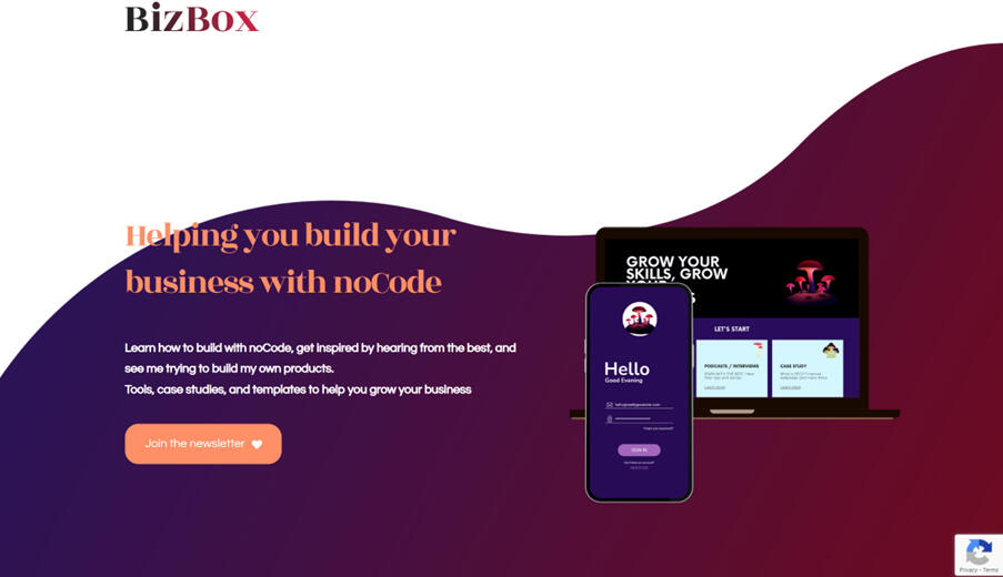 BizBox - My business platform landing page